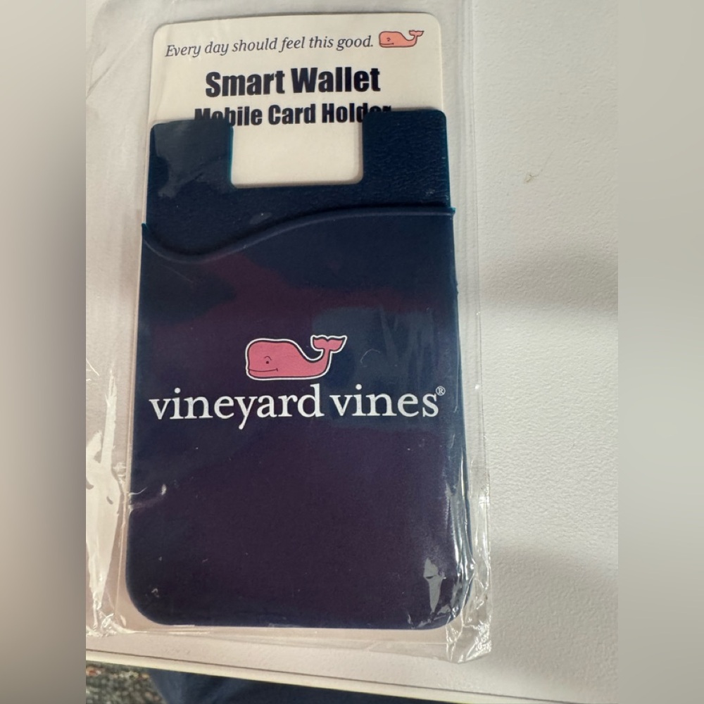 Vineyard Vines Navy Phone Card Holder with Pink Whale Logo